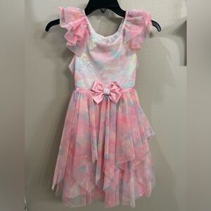Jona Michelle Girls Dress Size 7 Pastel Tulle Sequin Pink Blue Yellow Easter EUC